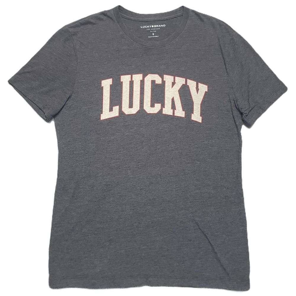 Lucky Brand Graphic T Shirt Mens S Gray Short Sleeve Logo Tee